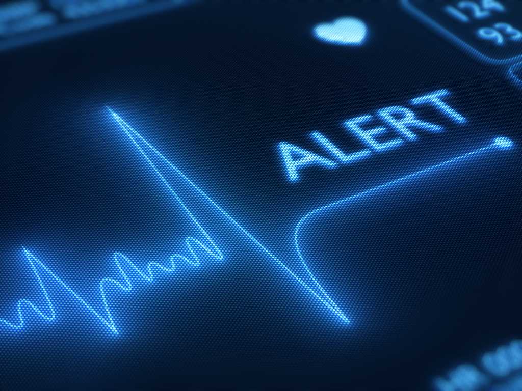 Flat line alert on heart monitor 160085472