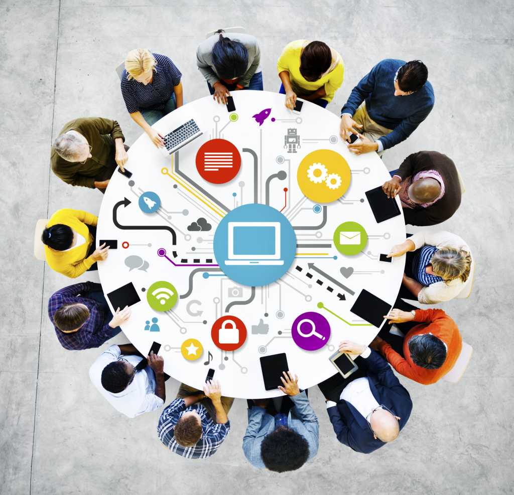 social networking enterprise group workers people table circle
